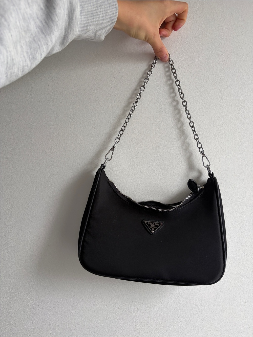 Prada Black Nylon Chain Shoulder Bag